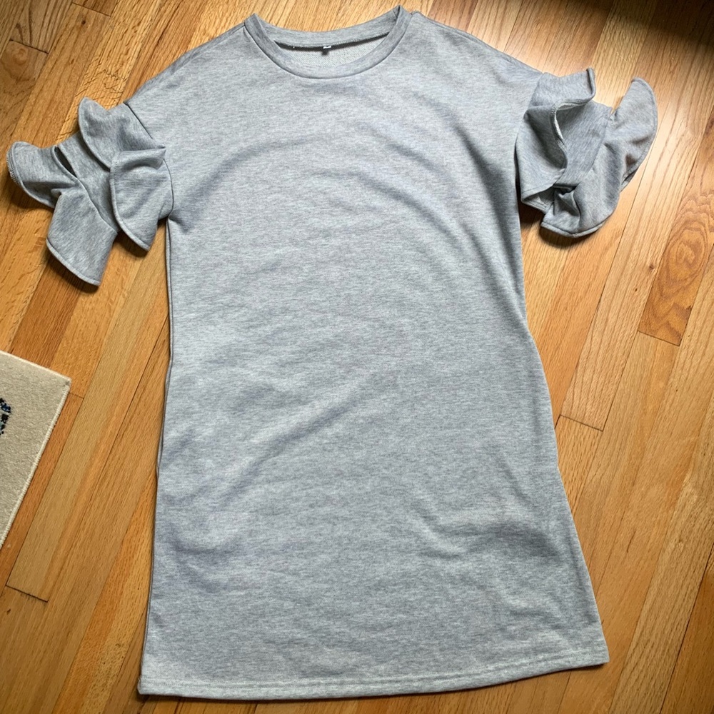 Ruffled Sleeve SweatShirt-Material Dress